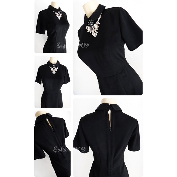 Black Peter Pan Collar Shorts Skort Romper Dress - Picture 3 of 8